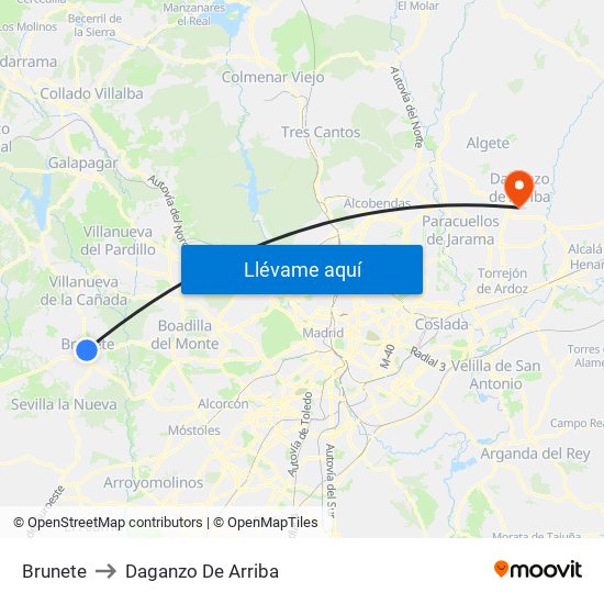 Brunete to Daganzo De Arriba map