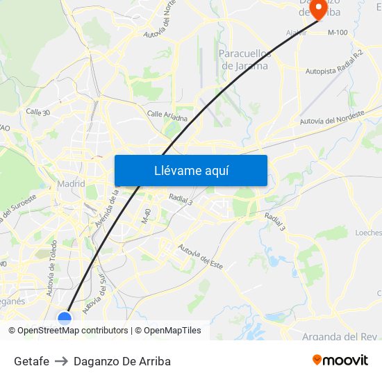 Getafe to Daganzo De Arriba map