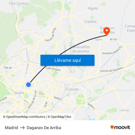 Madrid to Daganzo De Arriba map