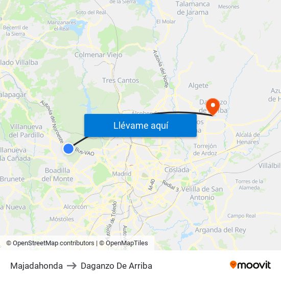 Majadahonda to Daganzo De Arriba map
