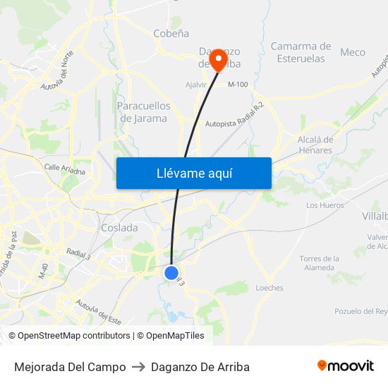 Mejorada Del Campo to Daganzo De Arriba map