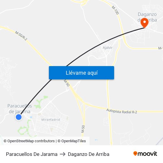 Paracuellos De Jarama to Daganzo De Arriba map