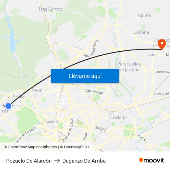 Pozuelo De Alarcón to Daganzo De Arriba map