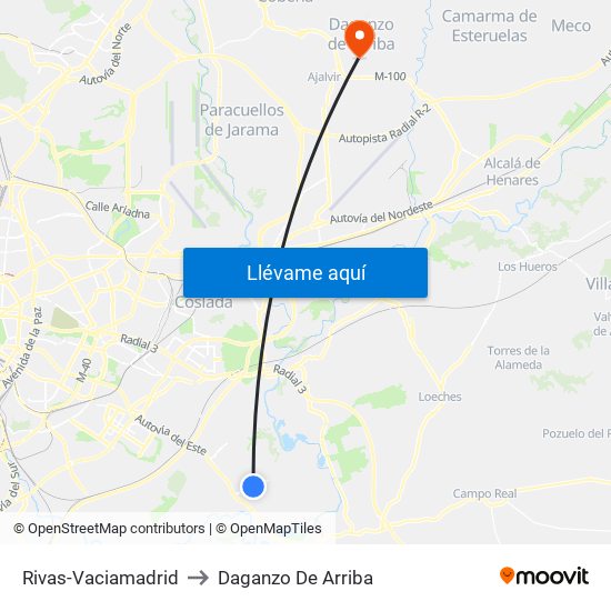 Rivas-Vaciamadrid to Daganzo De Arriba map