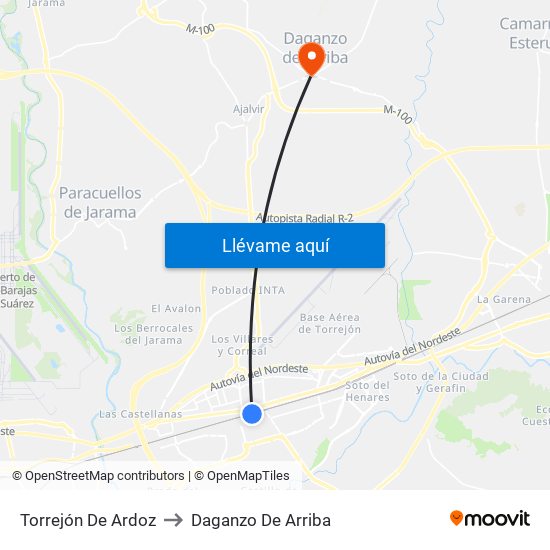 Torrejón De Ardoz to Daganzo De Arriba map