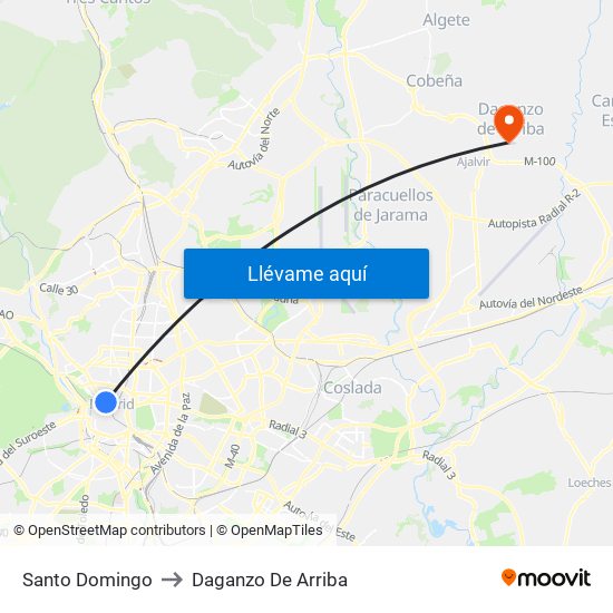 Santo Domingo to Daganzo De Arriba map
