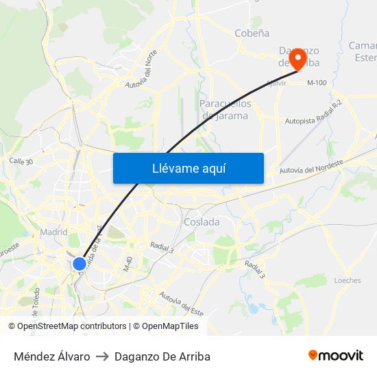 Méndez Álvaro to Daganzo De Arriba map