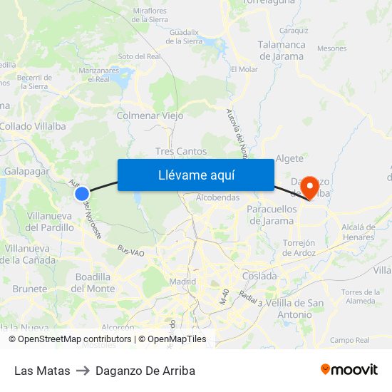 Las Matas to Daganzo De Arriba map