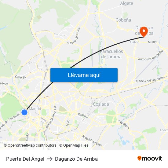 Puerta Del Ángel to Daganzo De Arriba map