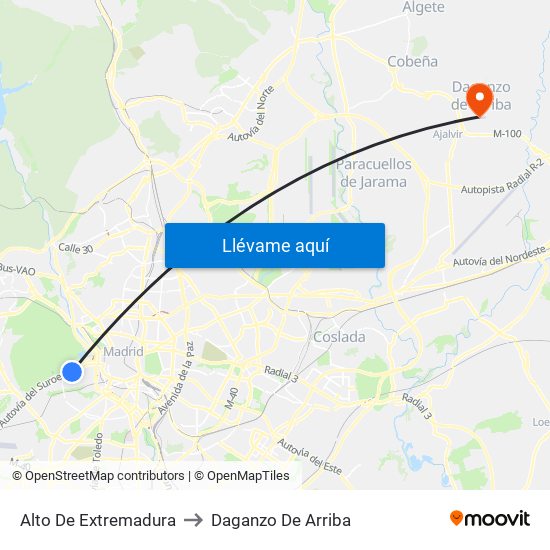 Alto De Extremadura to Daganzo De Arriba map