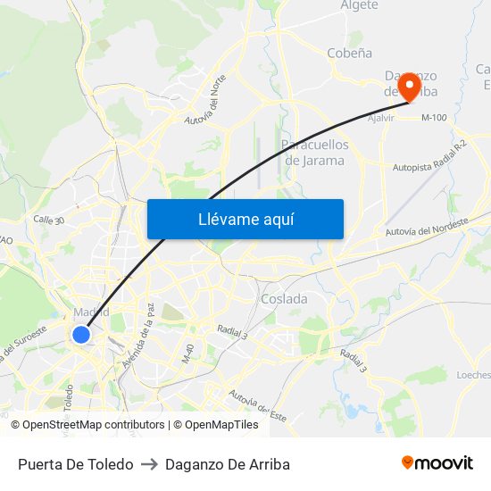 Puerta De Toledo to Daganzo De Arriba map
