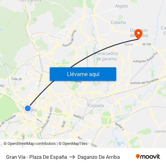 Gran Vía - Plaza De España to Daganzo De Arriba map