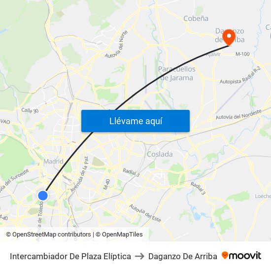 Intercambiador De Plaza Elíptica to Daganzo De Arriba map