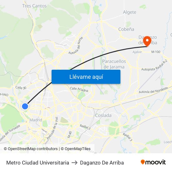 Metro Ciudad Universitaria to Daganzo De Arriba map