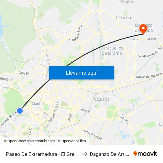 Paseo De Extremadura - El Greco to Daganzo De Arriba map