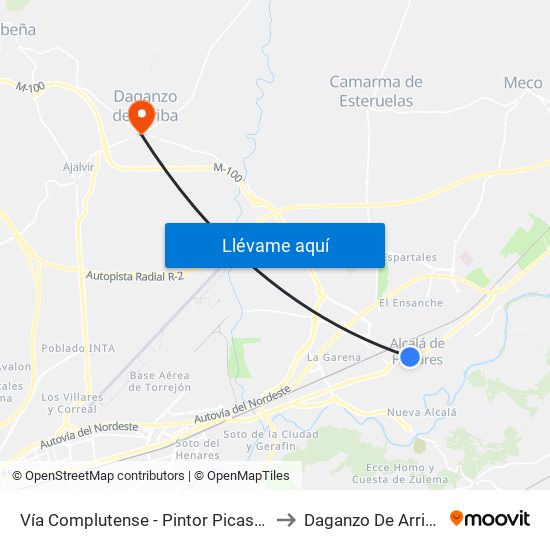 Vía Complutense - Pintor Picasso to Daganzo De Arriba map