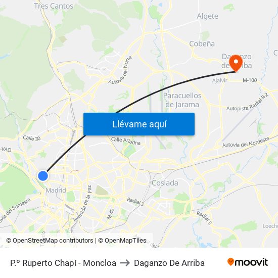 P.º Ruperto Chapí - Moncloa to Daganzo De Arriba map