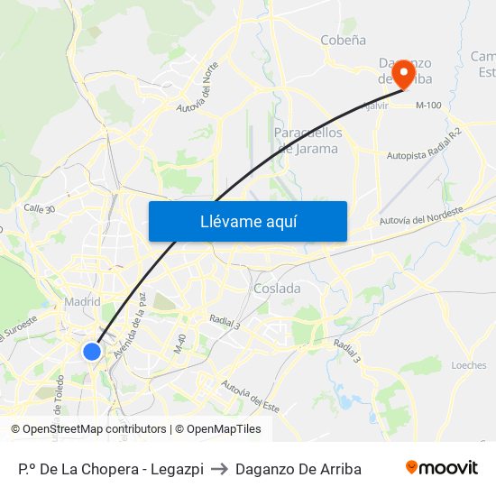 P.º De La Chopera - Legazpi to Daganzo De Arriba map