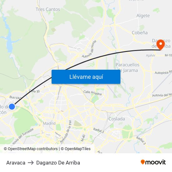 Aravaca to Daganzo De Arriba map