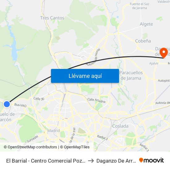 El Barrial - Centro Comercial Pozuelo to Daganzo De Arriba map