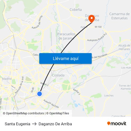 Santa Eugenia to Daganzo De Arriba map