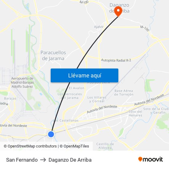 San Fernando to Daganzo De Arriba map