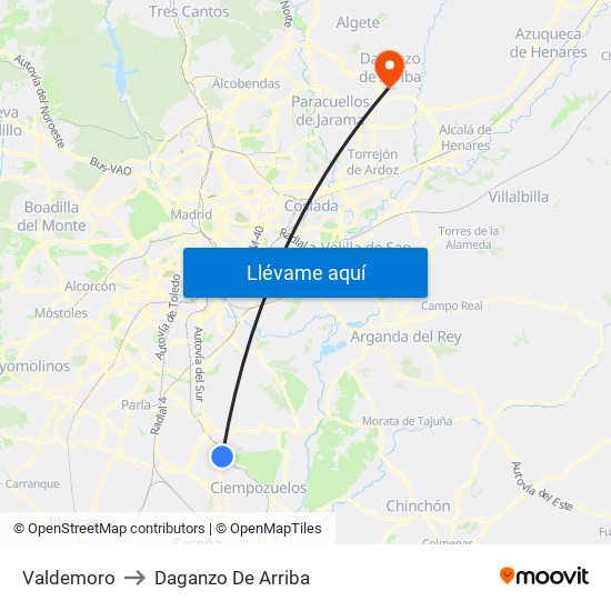 Valdemoro to Daganzo De Arriba map