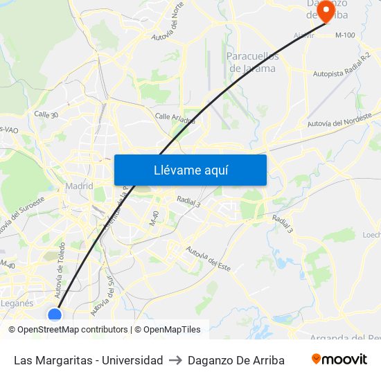 Las Margaritas - Universidad to Daganzo De Arriba map