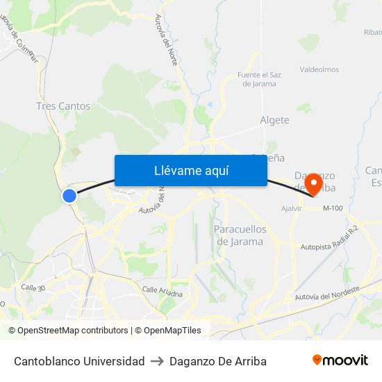 Cantoblanco Universidad to Daganzo De Arriba map