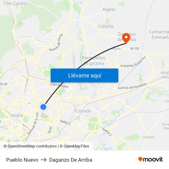 Pueblo Nuevo to Daganzo De Arriba map
