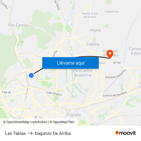 Las Tablas to Daganzo De Arriba map