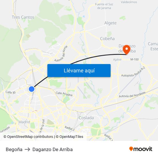 Begoña to Daganzo De Arriba map