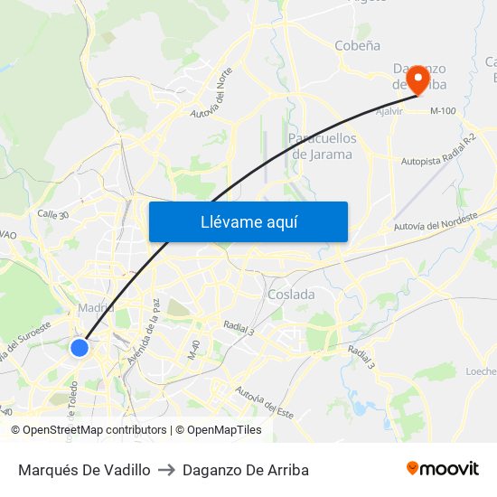 Marqués De Vadillo to Daganzo De Arriba map