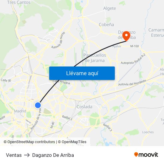 Ventas to Daganzo De Arriba map