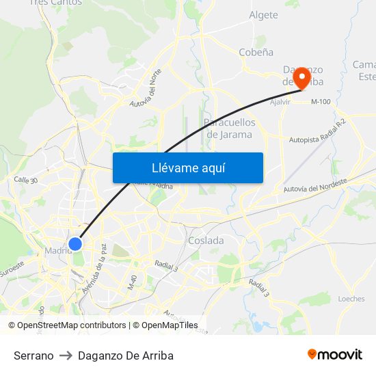 Serrano to Daganzo De Arriba map