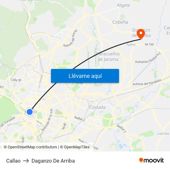 Callao to Daganzo De Arriba map