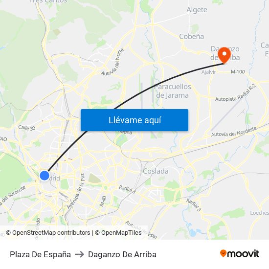 Plaza De España to Daganzo De Arriba map