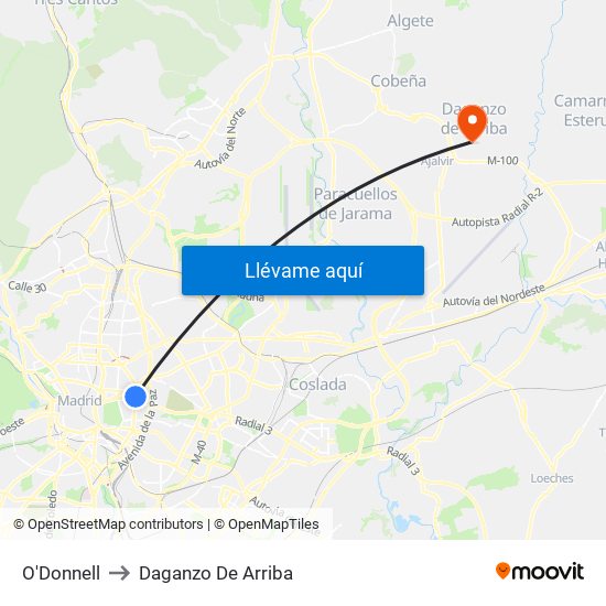 O'Donnell to Daganzo De Arriba map