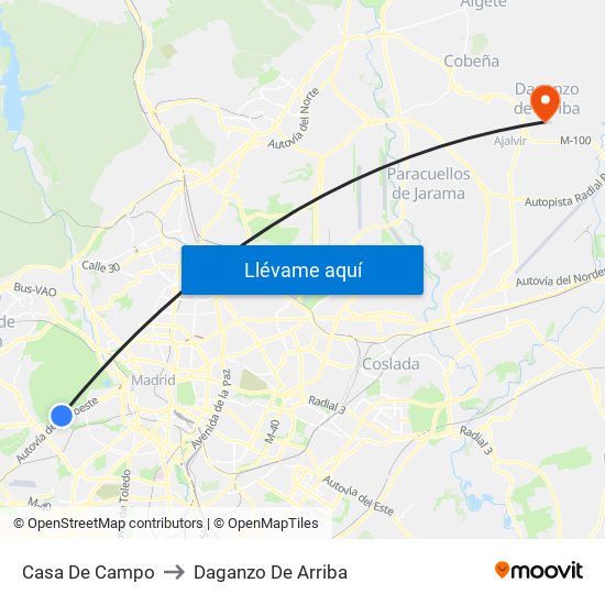 Casa De Campo to Daganzo De Arriba map