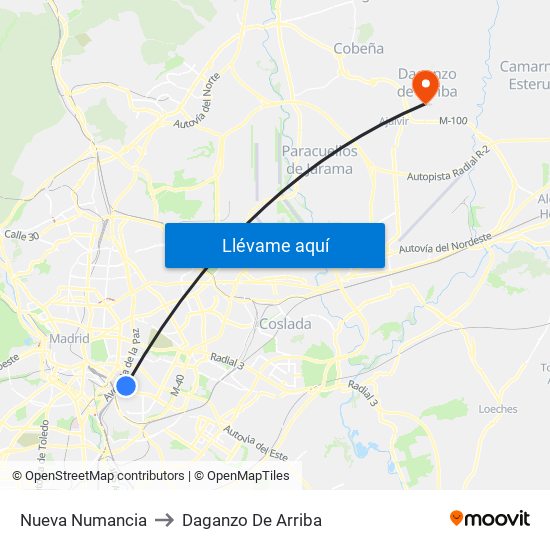 Nueva Numancia to Daganzo De Arriba map