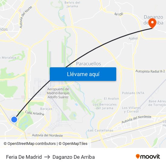 Feria De Madrid to Daganzo De Arriba map