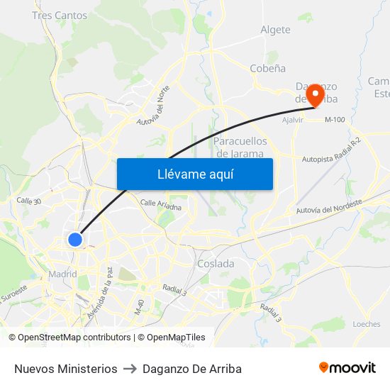 Nuevos Ministerios to Daganzo De Arriba map