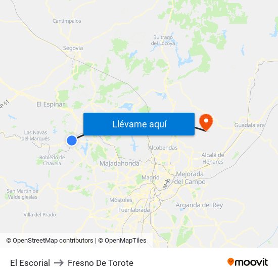 El Escorial to Fresno De Torote map