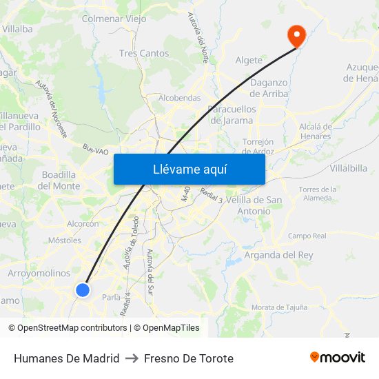 Humanes De Madrid to Fresno De Torote map