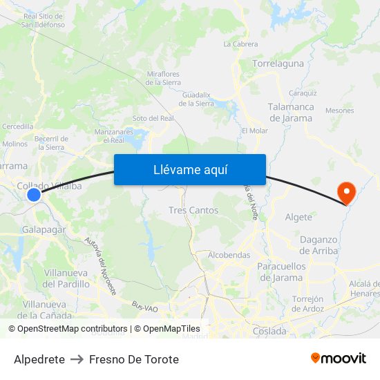 Alpedrete to Fresno De Torote map