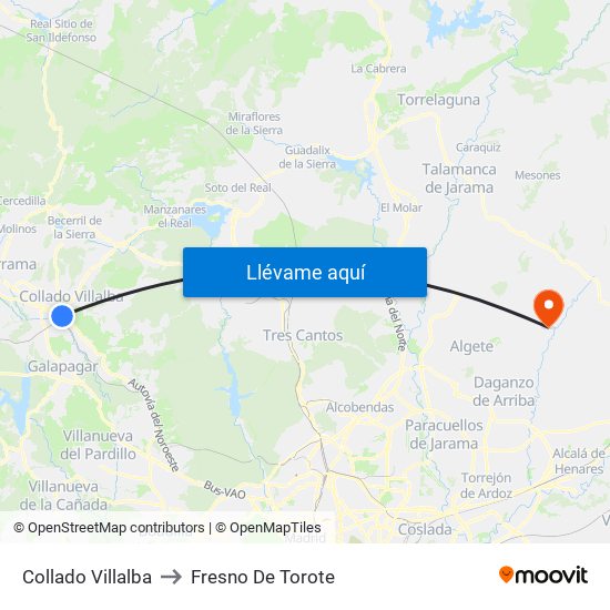 Collado Villalba to Fresno De Torote map
