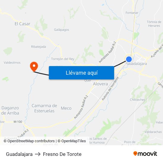 Guadalajara to Fresno De Torote map