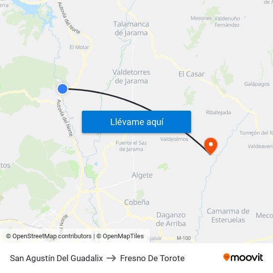 San Agustín Del Guadalix to Fresno De Torote map