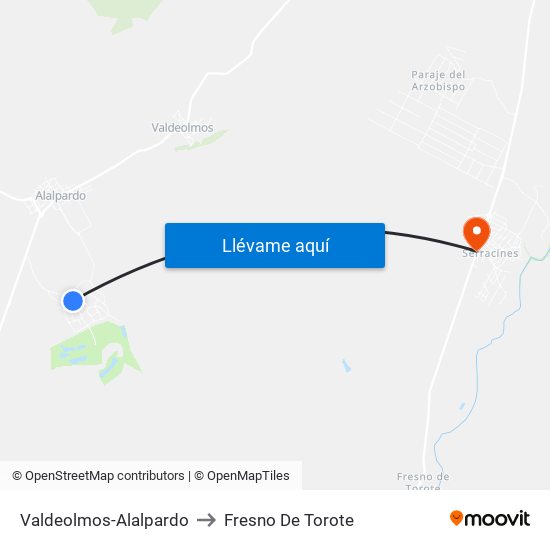 Valdeolmos-Alalpardo to Fresno De Torote map