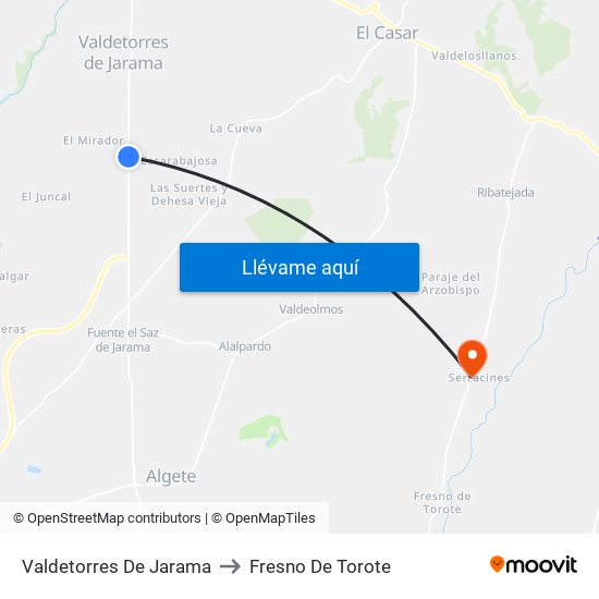 Valdetorres De Jarama to Fresno De Torote map